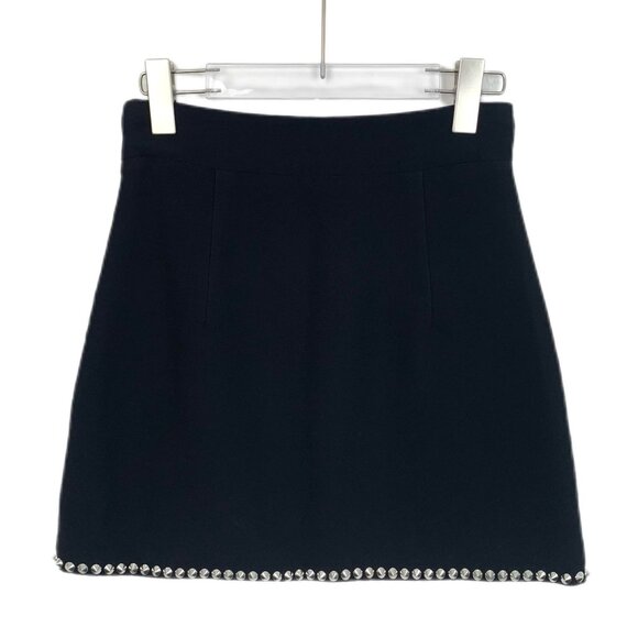 Miu Miu Black Wool Mini Skirt With Silver Studded Hem Size 40 Made In Italy - Picture 2 of 9
